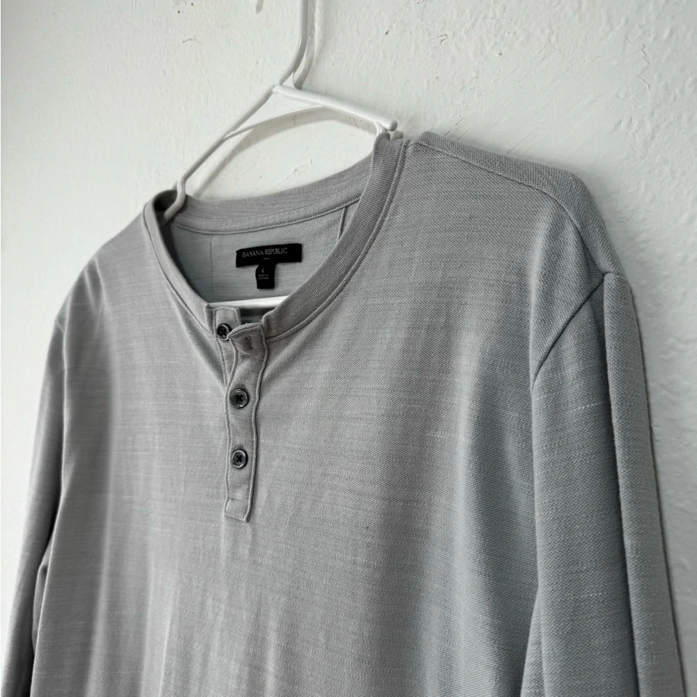 BANANA REPUBLIC Men’s Long Sleeve Jersey L Long Sleeve Gray Henley Shirt Tshirt